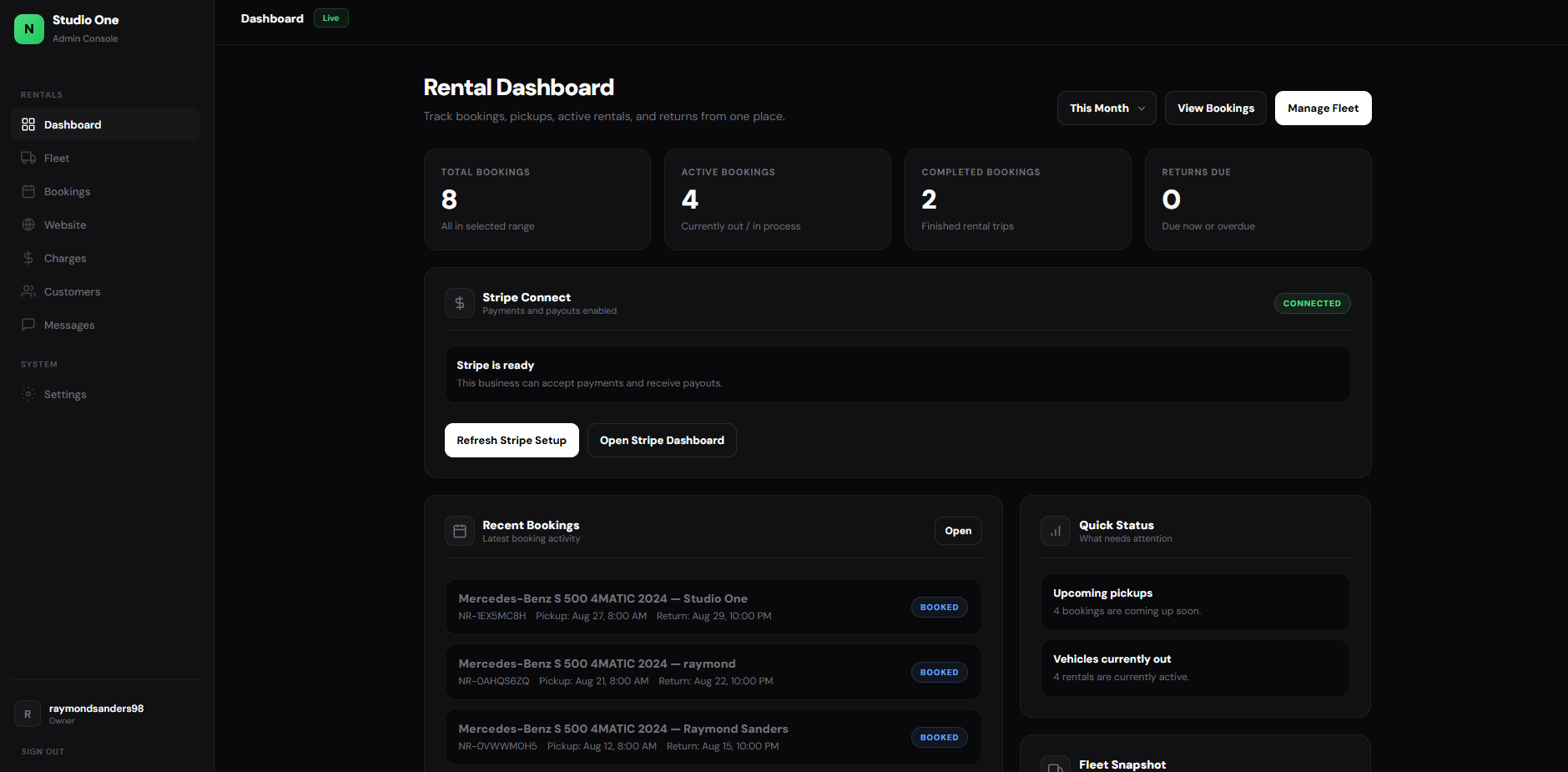 Net Rentals desktop dashboard